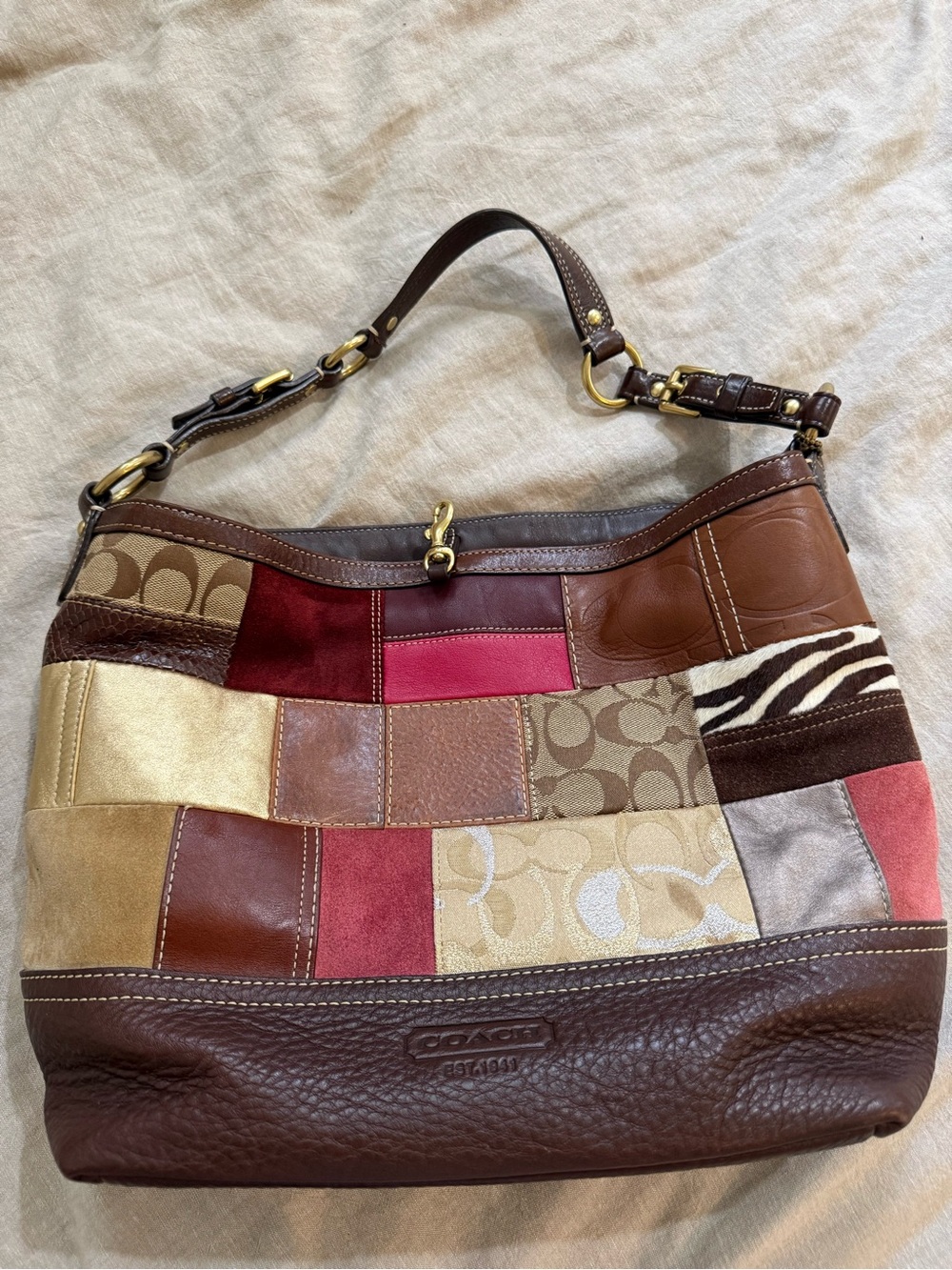 Coach Holiday patch work shoulder bag